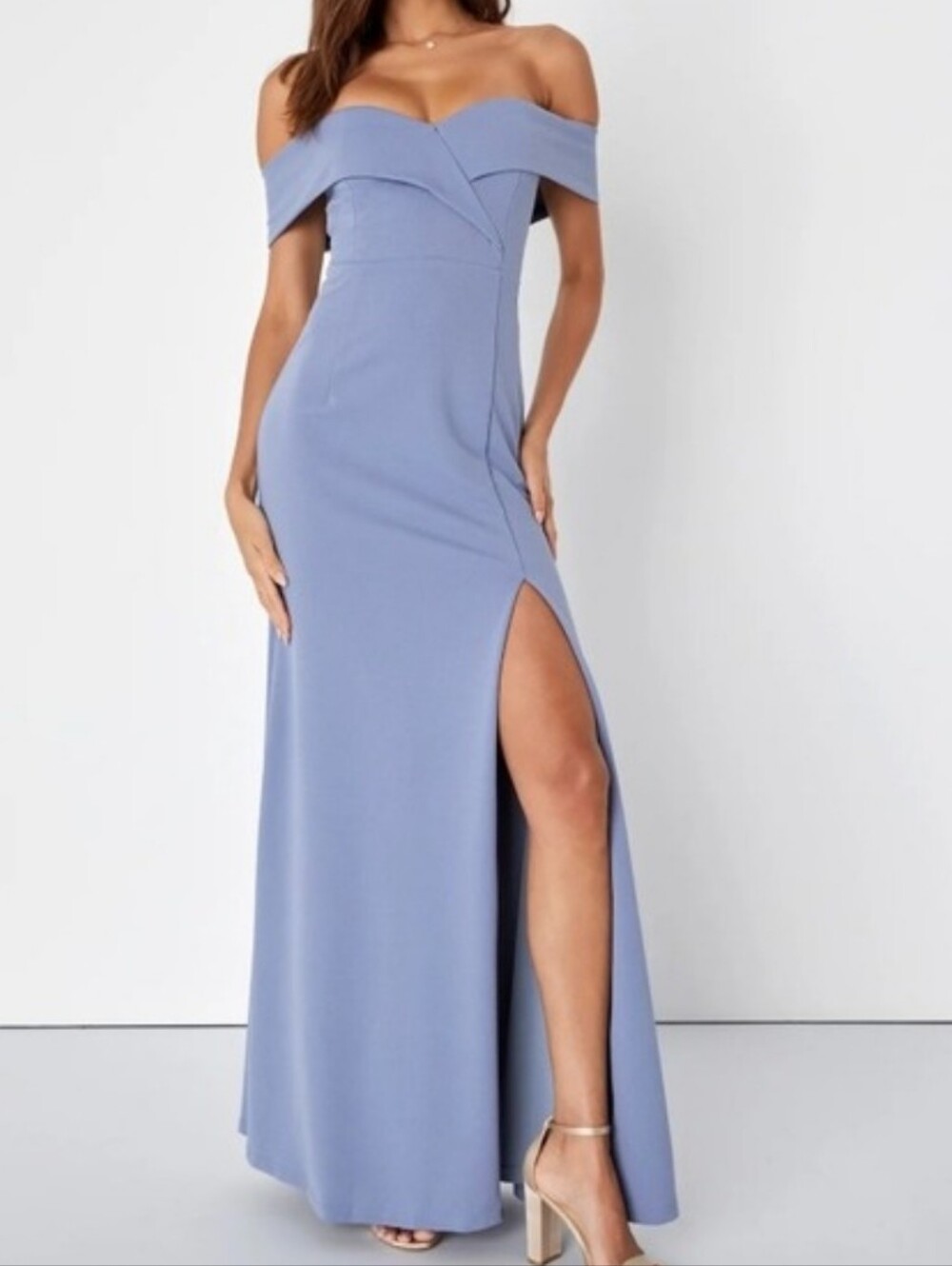 Lulu's Off Shoulder Mermaid Blue Lavender Evening Gown Maxi Dress Song Of Love